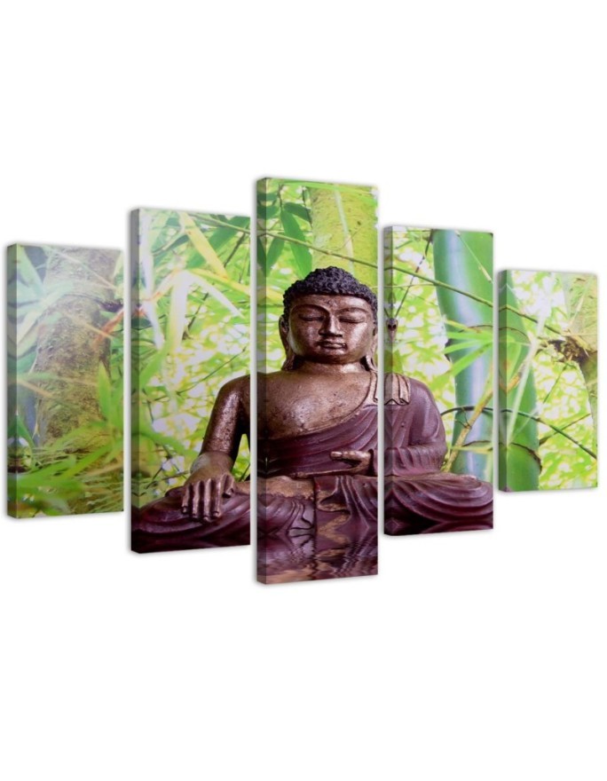 Wall decor modern Buddha on a background of bamboos for spa living room | FEEBY
