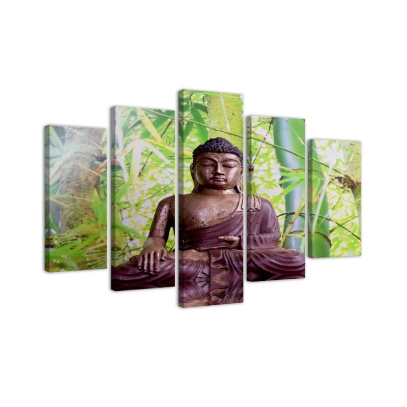 Wall decor modern Buddha on a background of bamboos for spa living room | FEEBY