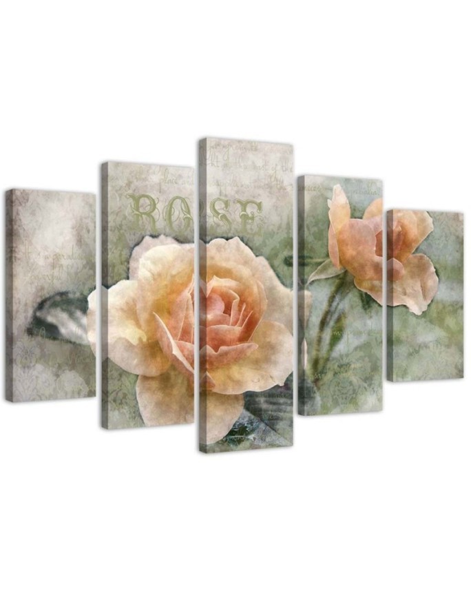 Canvas painting Tea roses shabby chic for living room | FEEBY