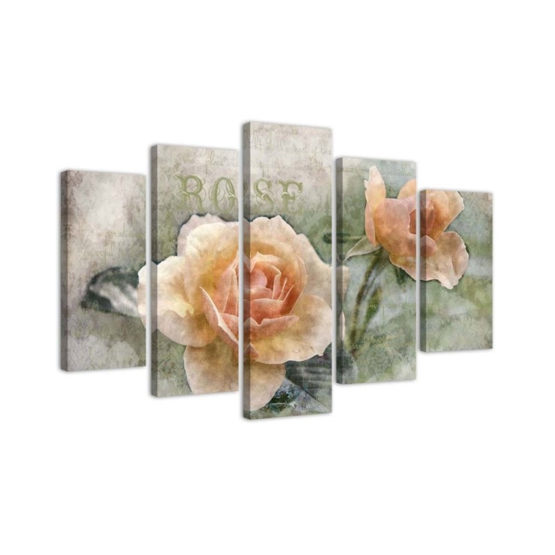 Canvas painting Tea roses shabby chic for living room | FEEBY
