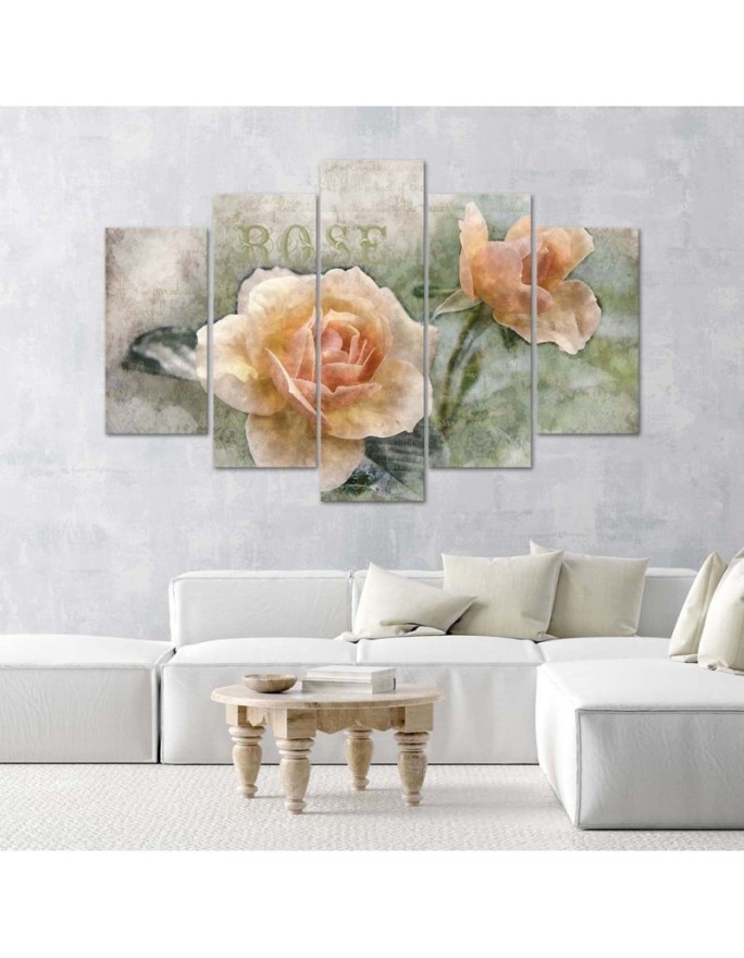 Canvas painting Tea roses shabby chic for living room | FEEBY