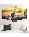 Large wall art canvas 5 Panel Deer at sunset for the living room on the wall | FEEBY