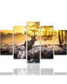 Large wall art canvas 5 Panel Deer at sunset for the living room on the wall | FEEBY