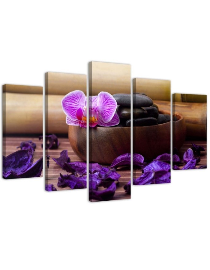 5 Piece Zen composition Canvas painting with pink orchid for wall | FEEBY