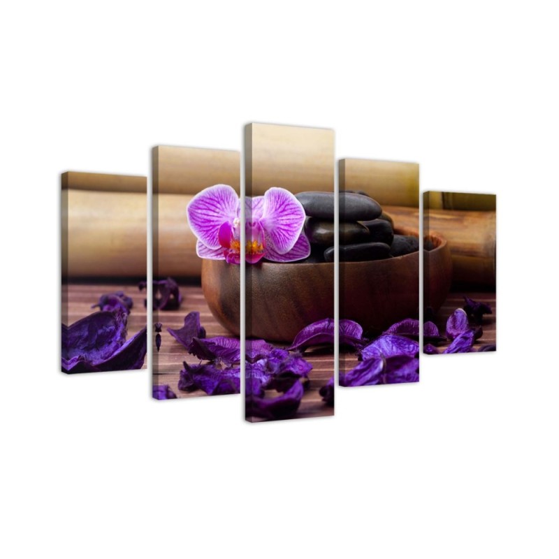 5 Piece Zen composition Canvas painting with pink orchid for wall | FEEBY