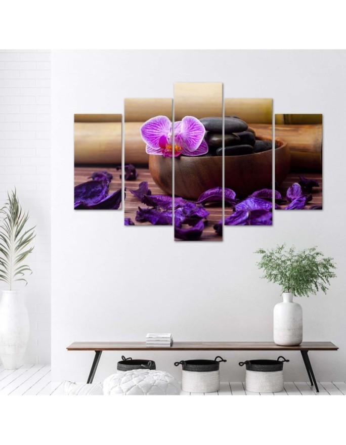 5 Piece Zen composition Canvas painting with pink orchid for wall | FEEBY