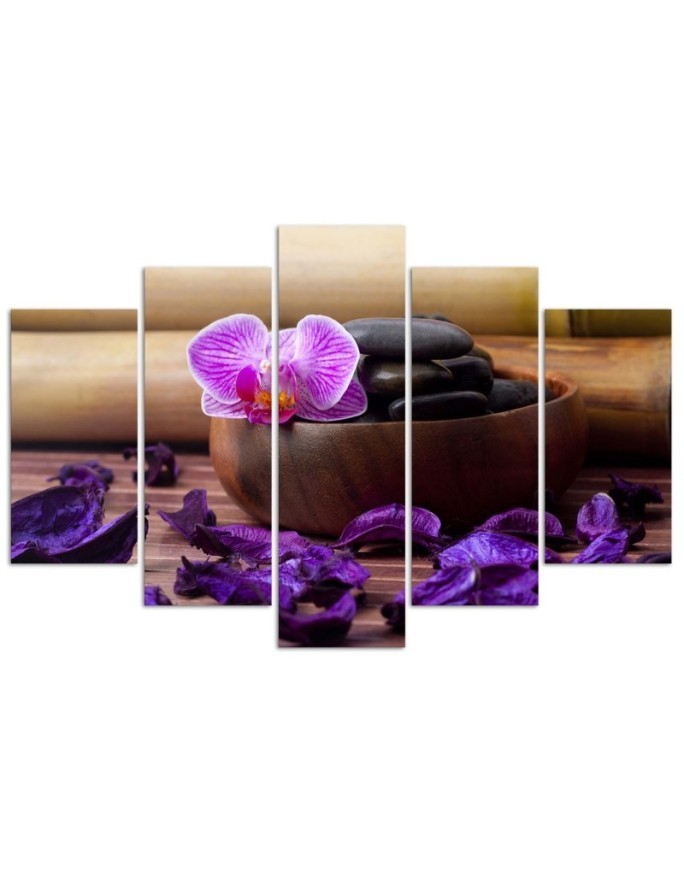 5 Piece Zen composition Canvas painting with pink orchid for wall | FEEBY