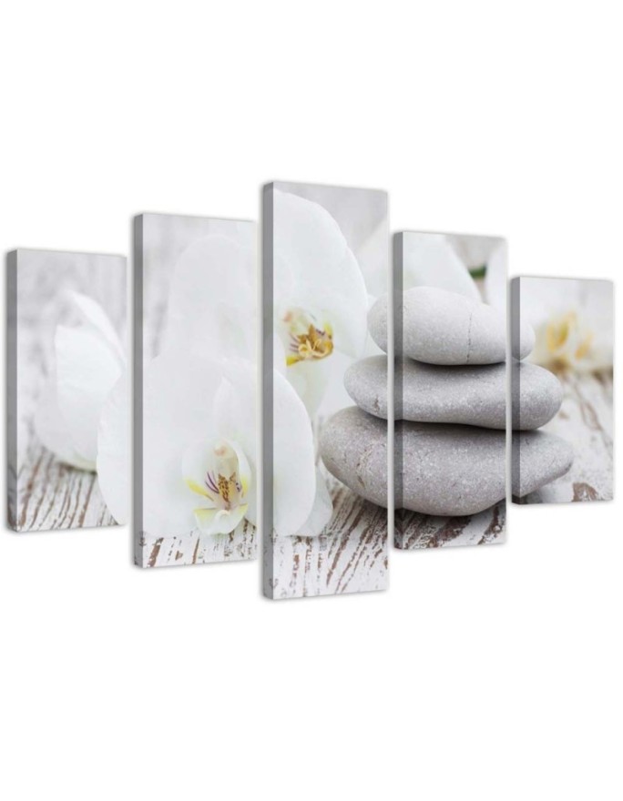 White zen orchid and stones canvas painting for spa salon | FEEBY
