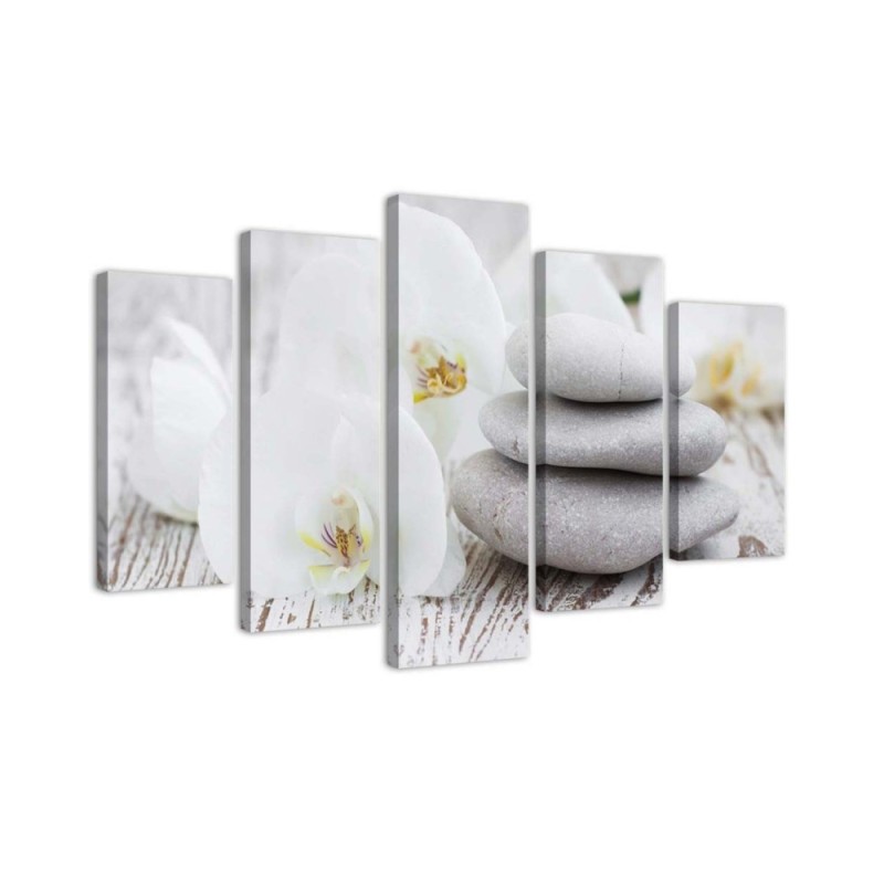 White zen orchid and stones canvas painting for spa salon | FEEBY