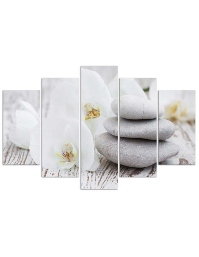 White zen orchid and stones canvas painting for spa salon | FEEBY