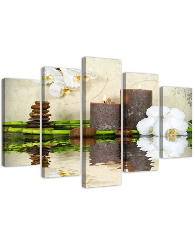 5 Piece Canvas print Zen composition with candles for spa salon | FEEBY