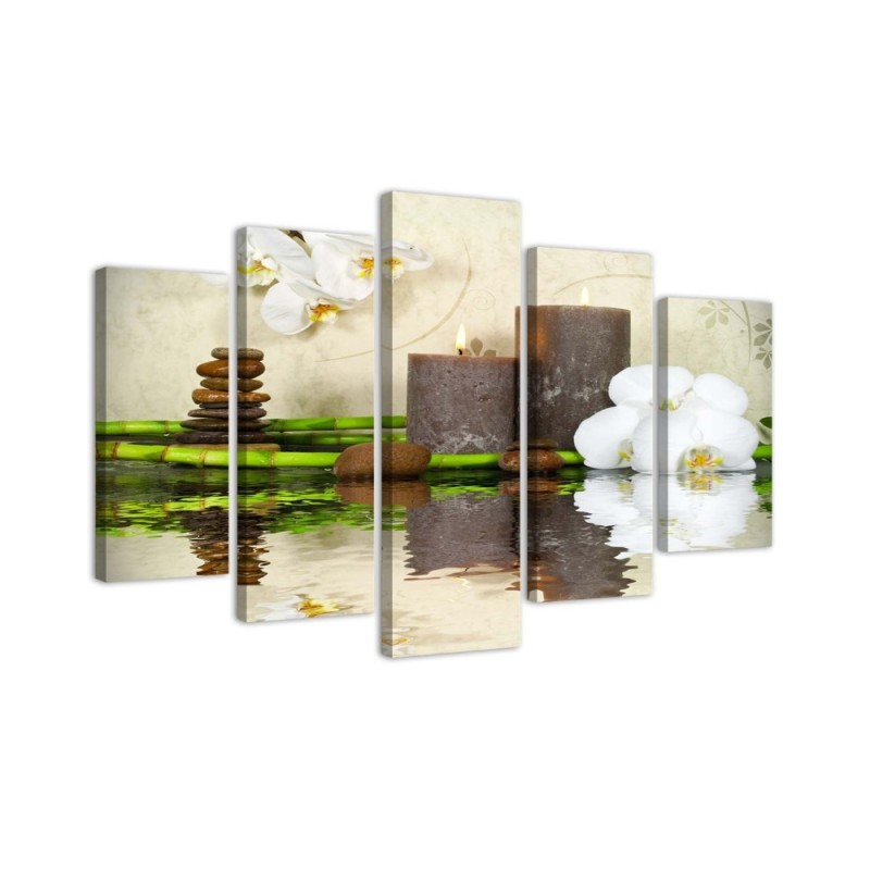 5 Piece Canvas print Zen composition with candles for spa salon | FEEBY
