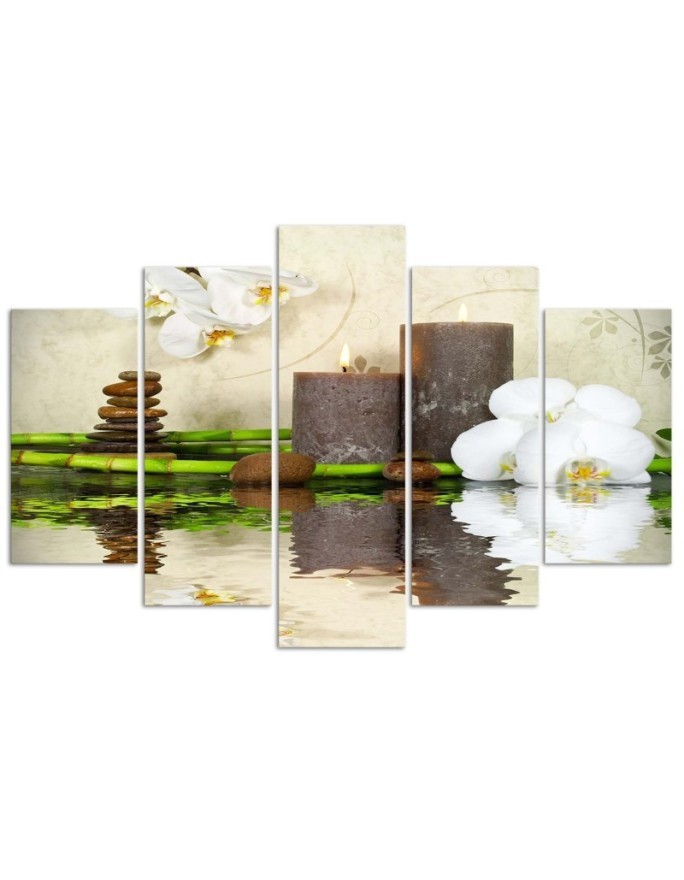 5 Piece Canvas print Zen composition with candles for spa salon | FEEBY