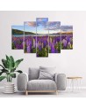 Canvas print 5 parts Field of lavender flowers for living room wall | FEEBY