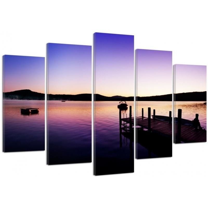Canvas painting 5 parts Lake pier landscape for living room | FEEBY