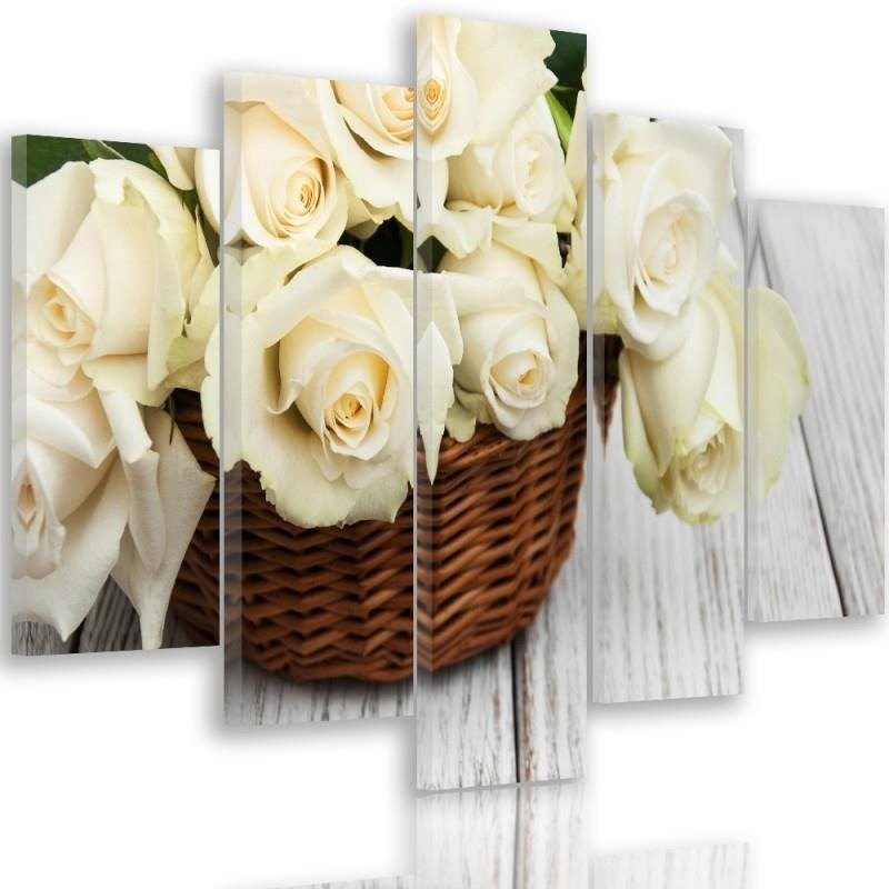Pictures on Canvas Roses in a basket shabby chic for wall | FEEBY