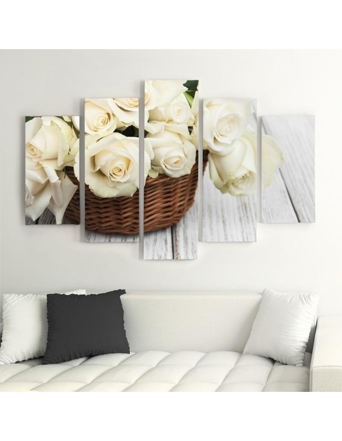 Pictures on Canvas Roses in a basket shabby chic for wall | FEEBY