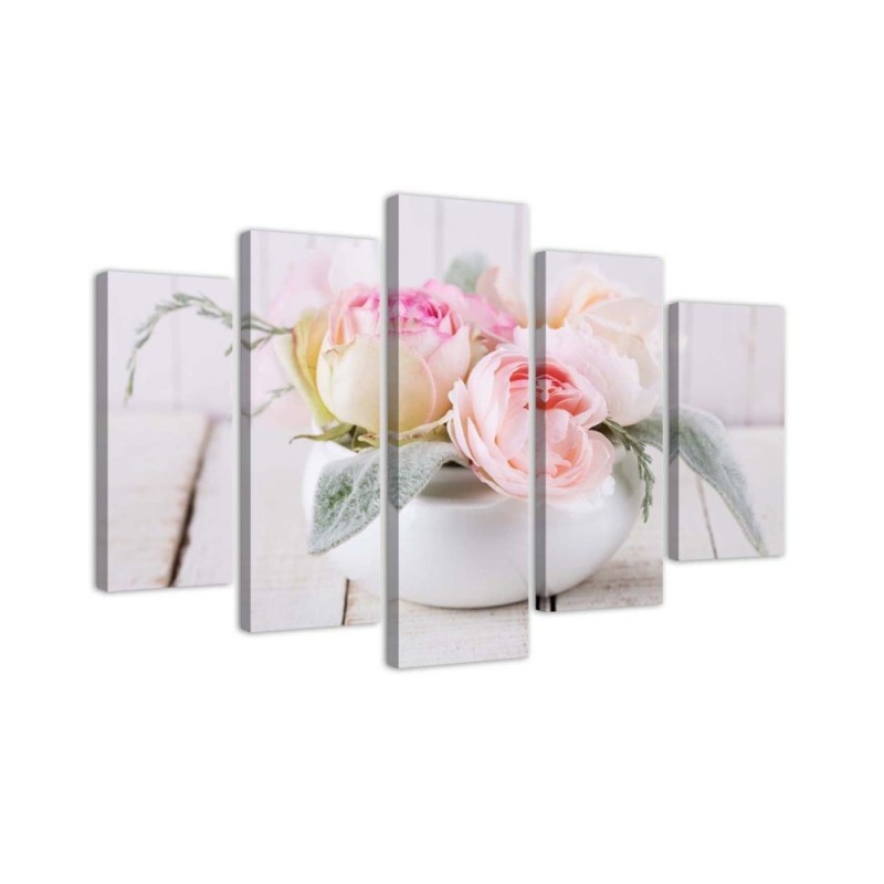 Canvas print 5 parts - Roses in a white vase for living room , dining room | FEEBY