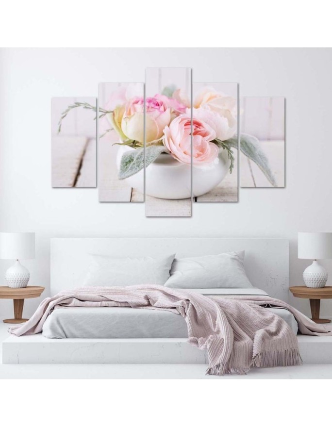 Canvas print 5 parts - Roses in a white vase for living room , dining room | FEEBY