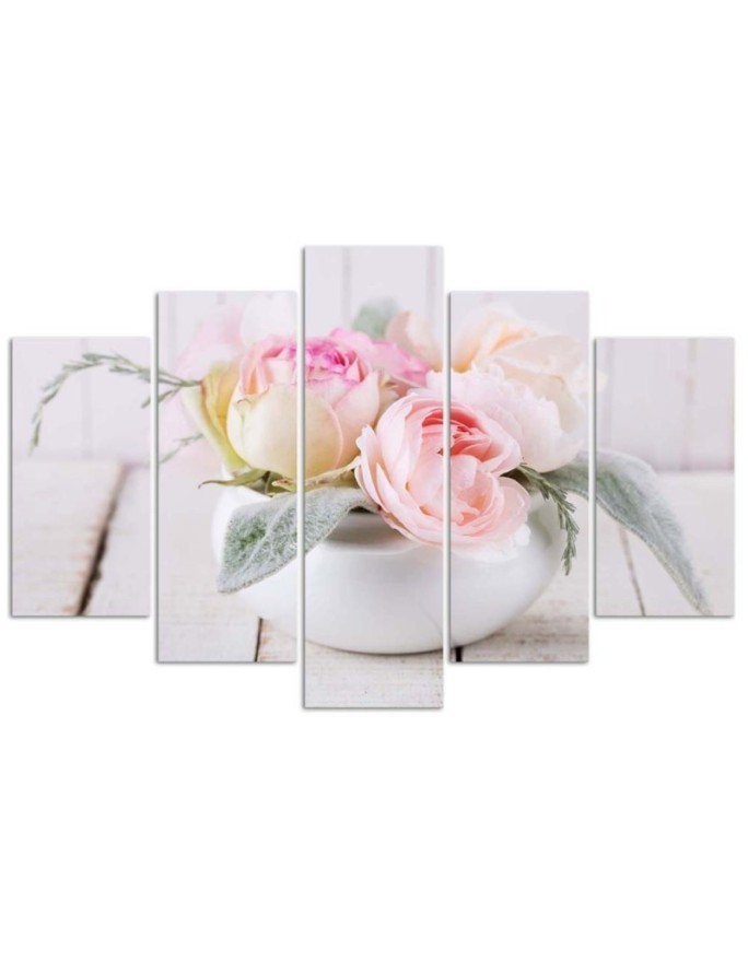 Canvas print 5 parts - Roses in a white vase for living room , dining room | FEEBY