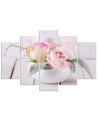 Canvas print 5 parts - Roses in a white vase for living room , dining room | FEEBY