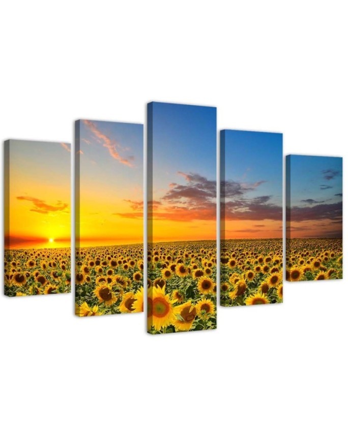 Canvas painting Sunflowers on a meadow landscape for living room | FEEBY