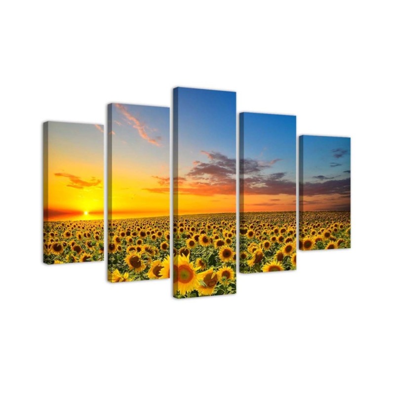 Canvas painting Sunflowers on a meadow landscape for living room | FEEBY