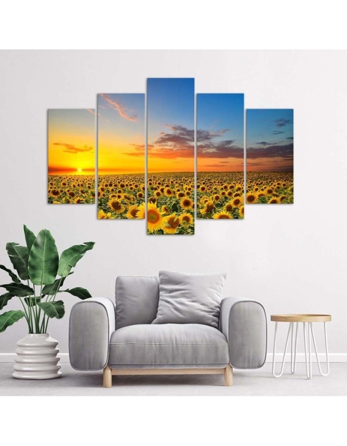 Canvas painting Sunflowers on a meadow landscape for living room | FEEBY