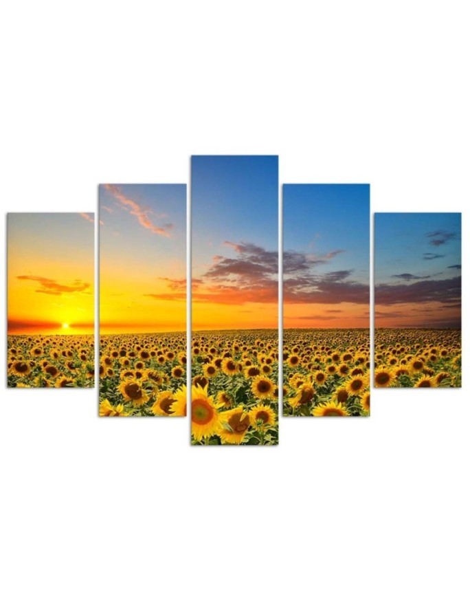 Canvas painting Sunflowers on a meadow landscape for living room | FEEBY