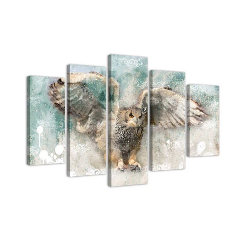 Painting Canvas Owl in flight for living room wall | FEEBY