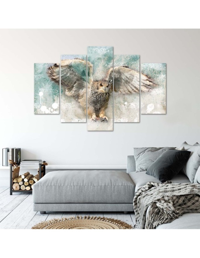 Painting Canvas Owl in flight for living room wall | FEEBY