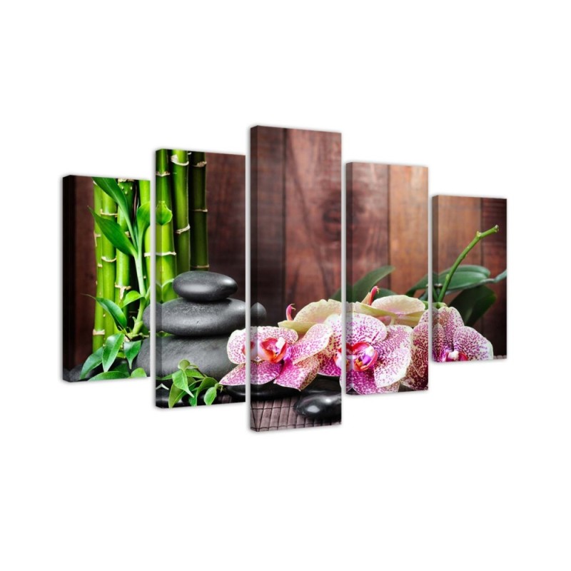 Zen composition wall art painting with orchid and bamboo | FEEBY