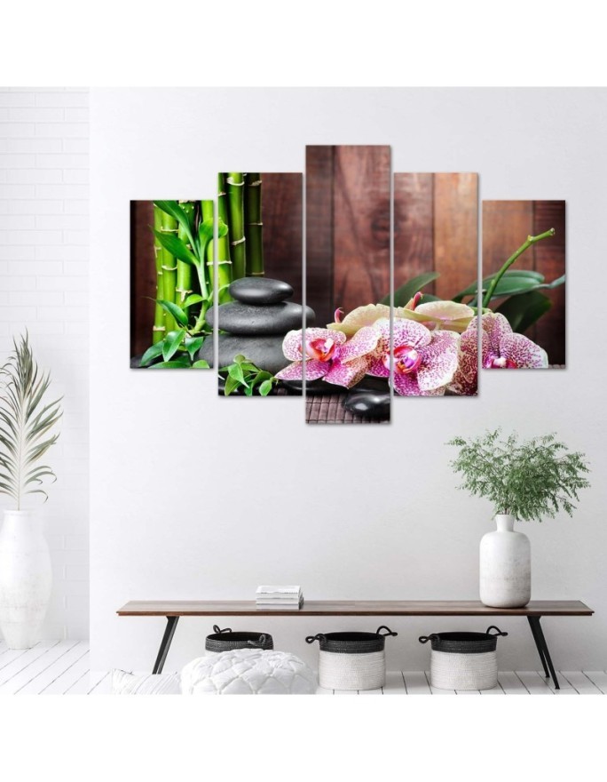 Zen composition wall art painting with orchid and bamboo | FEEBY