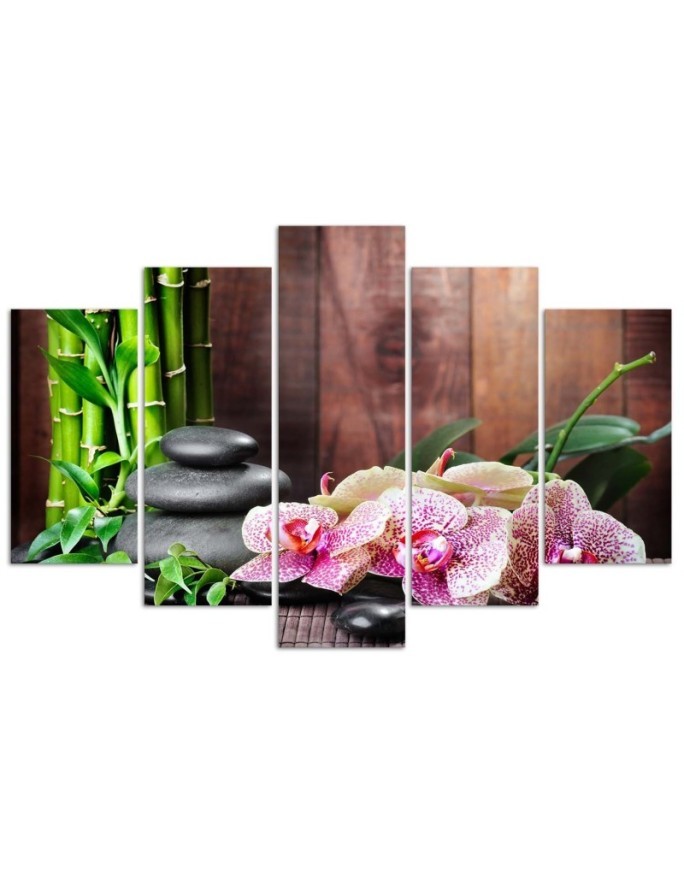 Zen composition wall art painting with orchid and bamboo | FEEBY