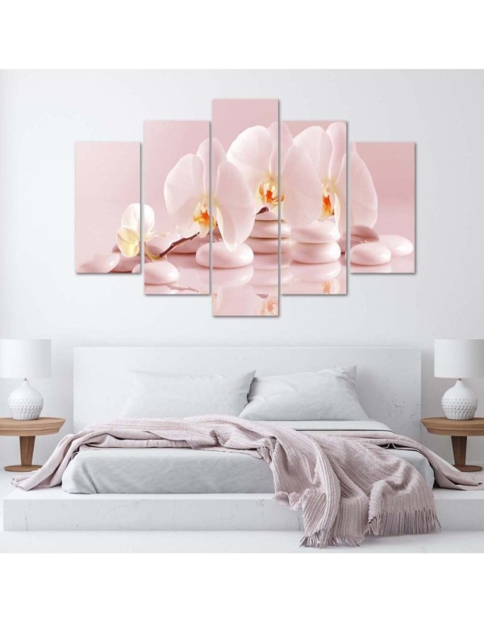 5 Piece Canvas painting Orchid on stones pink for living room | FEEBY