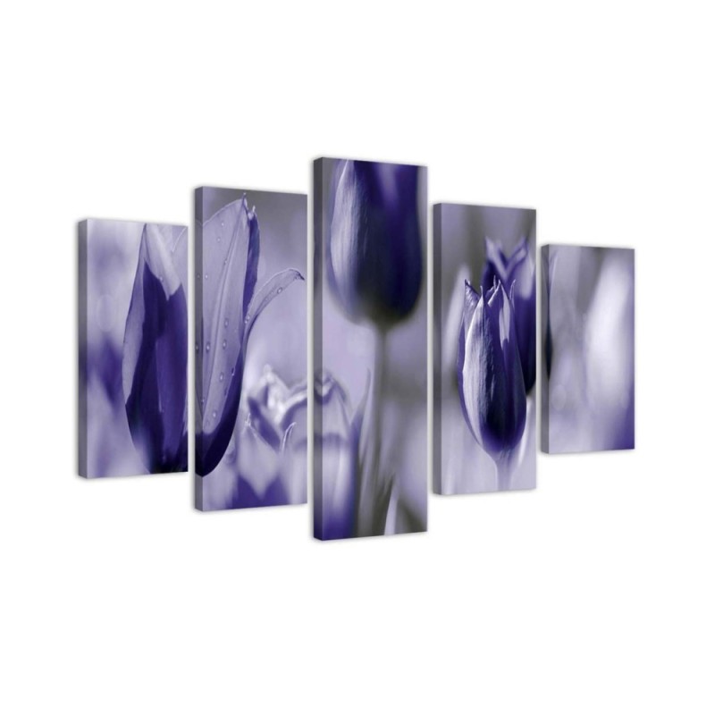 Purple tulips in a meadow painting 5 parts for living room | FEEBY