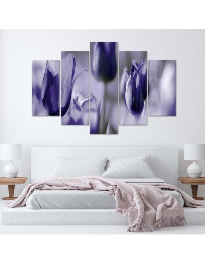 Purple tulips in a meadow painting 5 parts for living room | FEEBY
