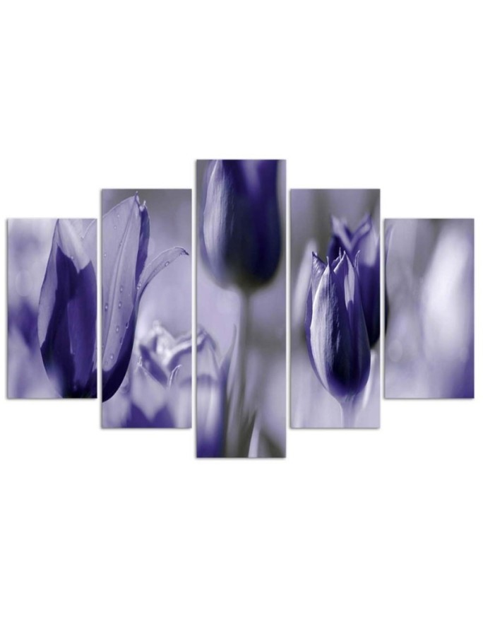 Purple tulips in a meadow painting 5 parts for living room | FEEBY