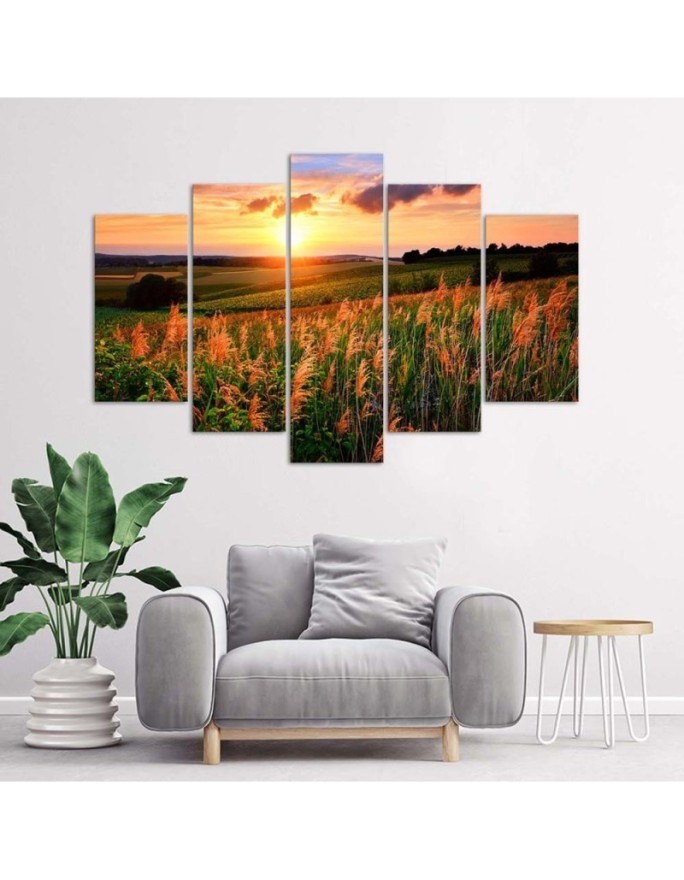 Sunset over the meadow wall art painting for living room | FEEBY