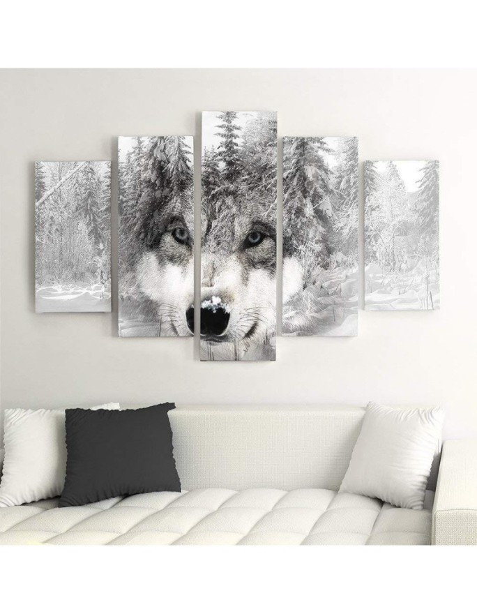 Grey Wolf in the forest painting for office, living room | FEEBY