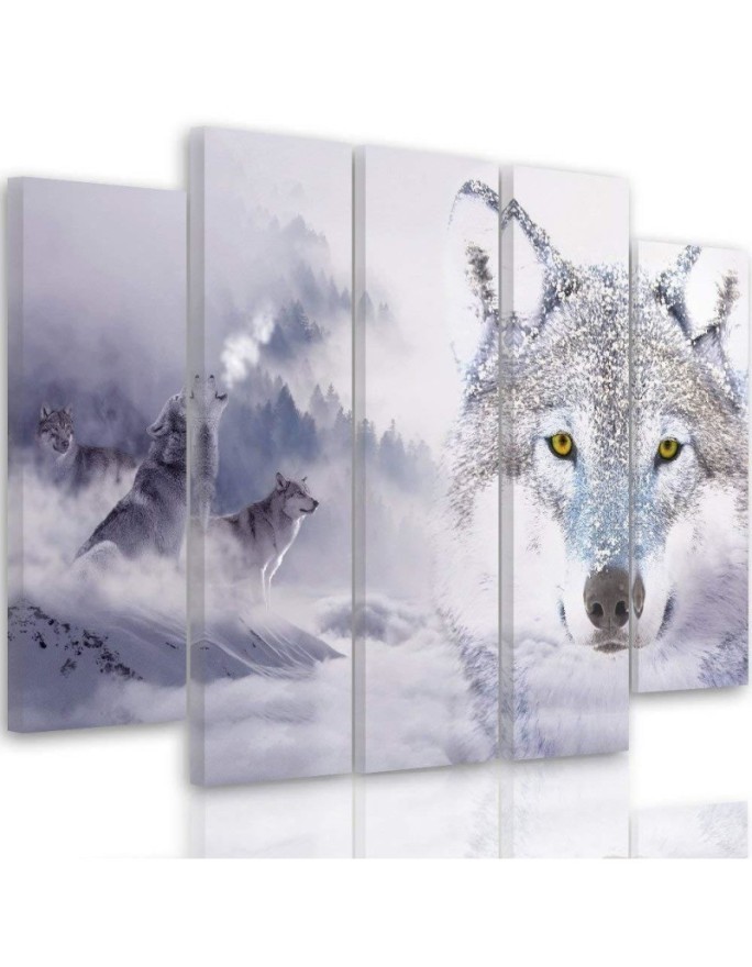 Canvas painting Wolf in the forest winter for room, office | FEEBY
