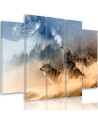 Canvas print 5 parts Wolves in the fog modern landscape | FEEBY