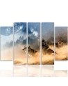 Canvas print 5 parts Wolves in the fog modern landscape | FEEBY