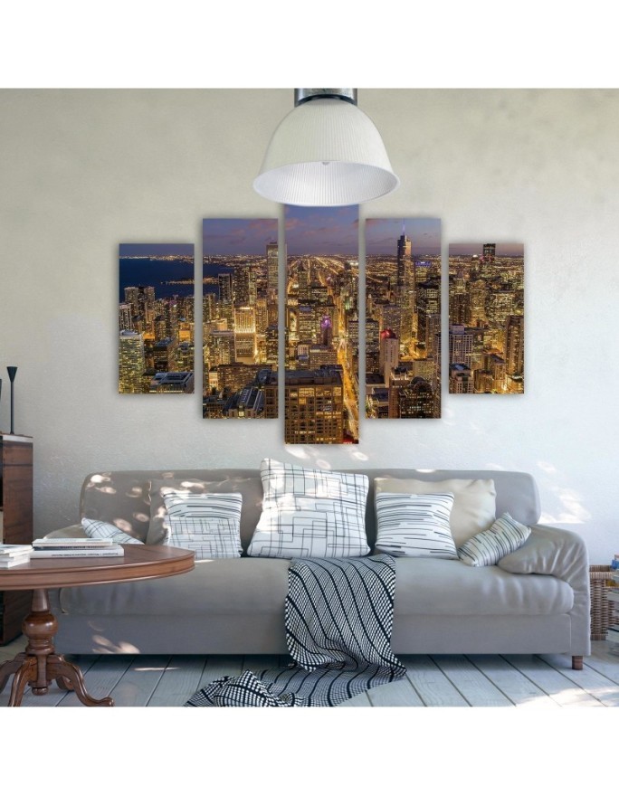 Wall art painting Chicago city at night decorative | FEEBY