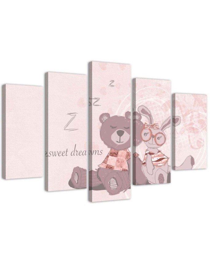 Children's Canvas painting for wall Teddy bear and hare | FEEBY