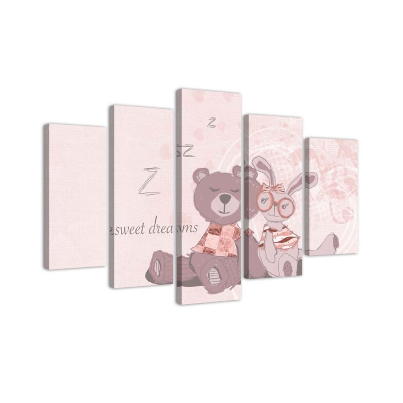 Children's Canvas painting for wall Teddy bear and hare | FEEBY