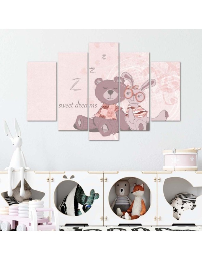 Children's Canvas painting for wall Teddy bear and hare | FEEBY