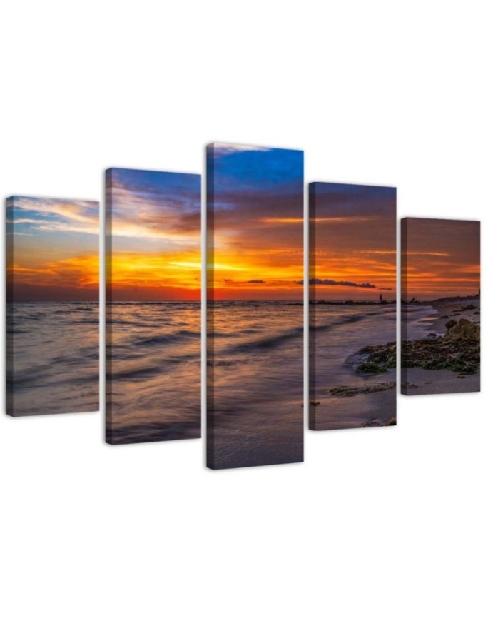 5 Piece Sunset on the beach canvas painting printed for the wall | FEEBY