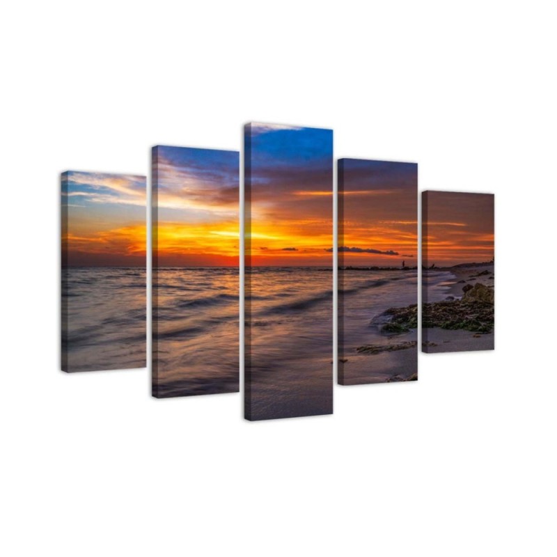5 Piece Sunset on the beach canvas painting printed for the wall | FEEBY