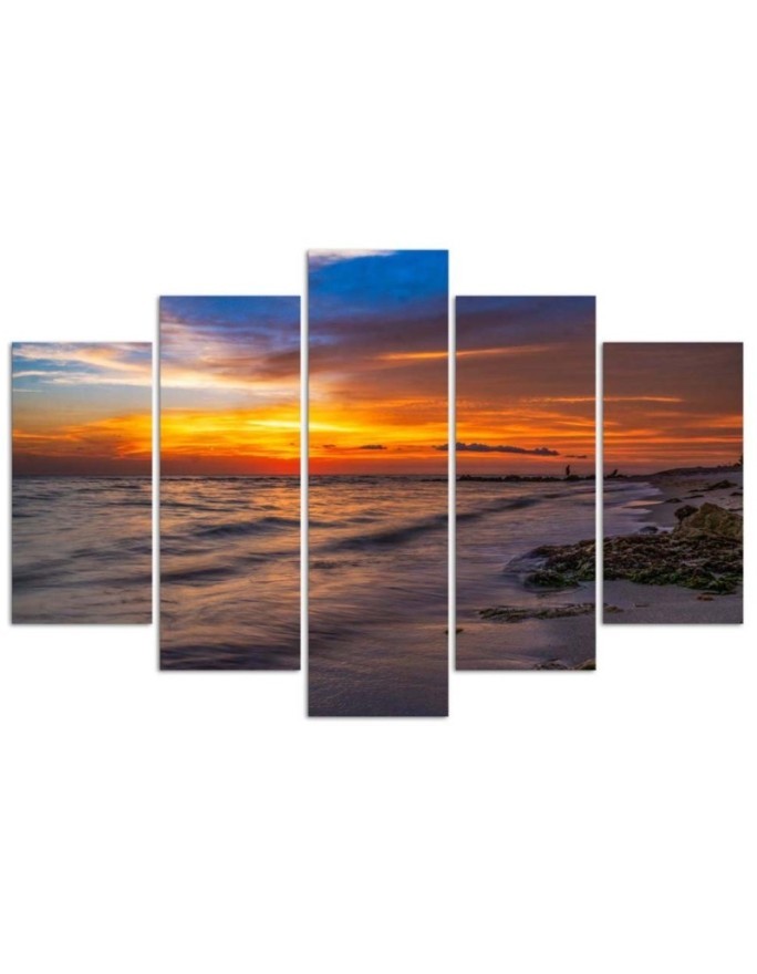 5 Piece Sunset on the beach canvas painting printed for the wall | FEEBY